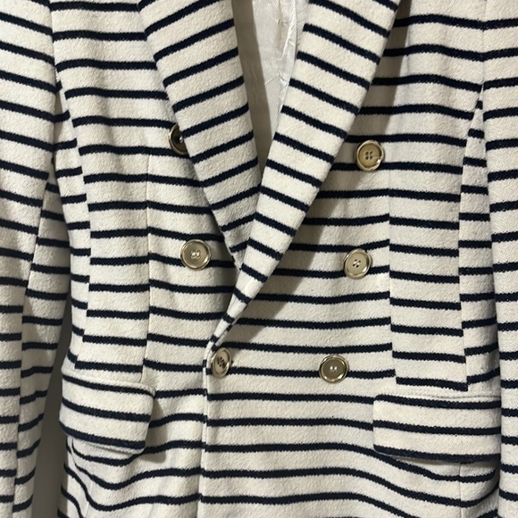 Zara White with Blue Strip Blazer with Gold Tone Buttins - Picture 3 of 4